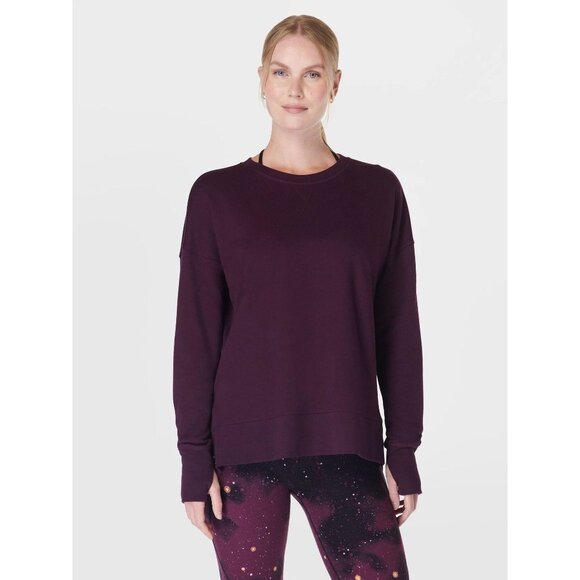 Sweaty Betty AFTER CLASS Black-Cherry Purple Longline Sweatshirt Women's Sz S - Picture 3 of 10